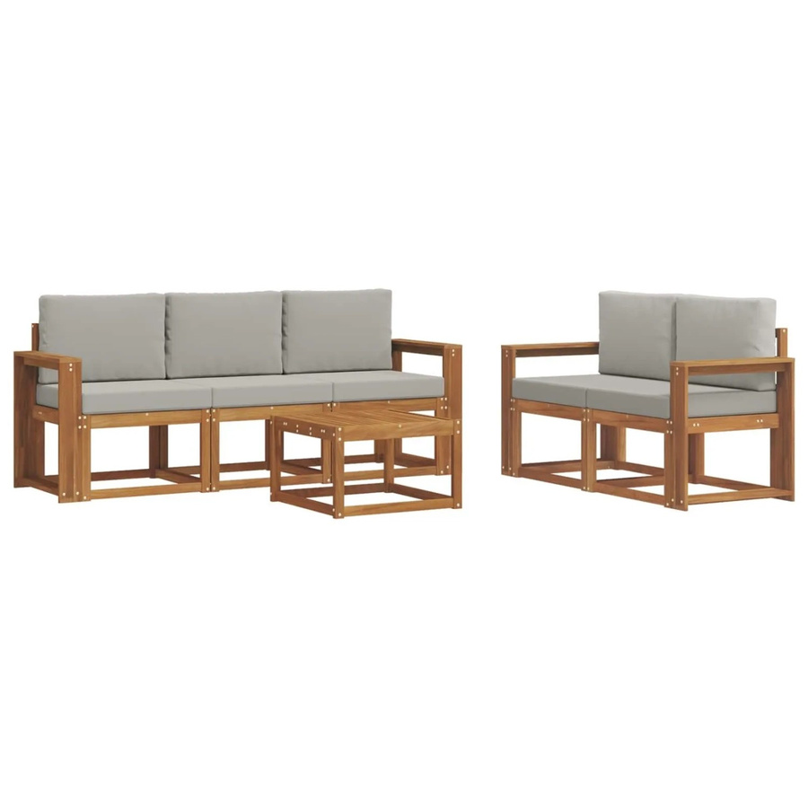 vidaXL Outdoor-Sofagarnitur L-Form aus Akazienholz mit Kissen und Couchtisch in Natur und Hellgrau - Bild 2