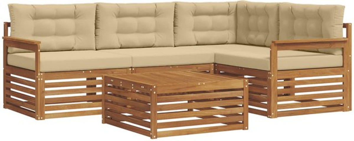 Modernes Outdoor-Sofagarnitur Set aus Akazie Holz mit 5 Teilen und Kissen in Natur und Beige von vidaXL - Bild 1