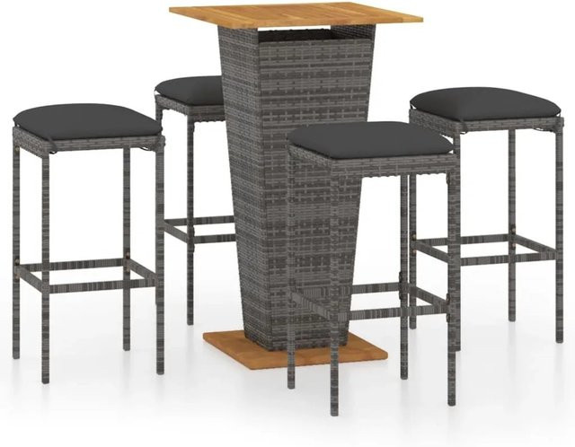 vidaXL 5-tlg Gartenbar-Set aus Poly Rattan mit Kissen in Grau und Anthrazit Modell 10 - Bild 1