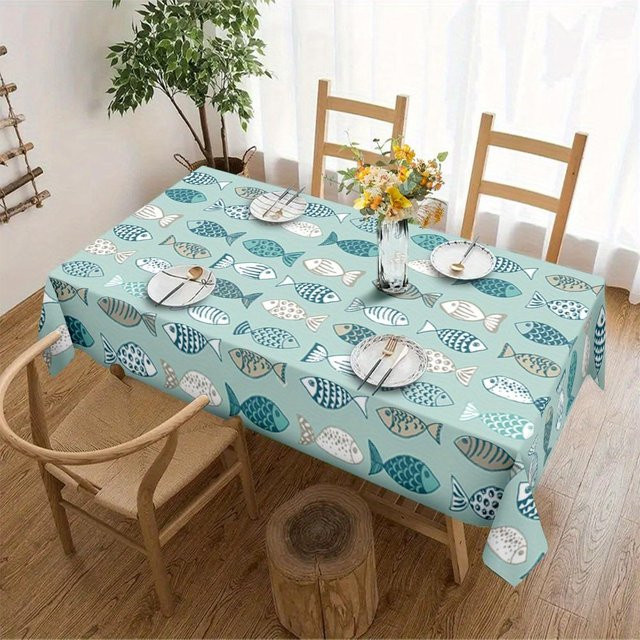 Rechteckige Tischdecke von JMG Household Supplies mit blauem Fischmuster, wasserabweisend und waschbar, B/T: 100 x 160 cm - Bild 1