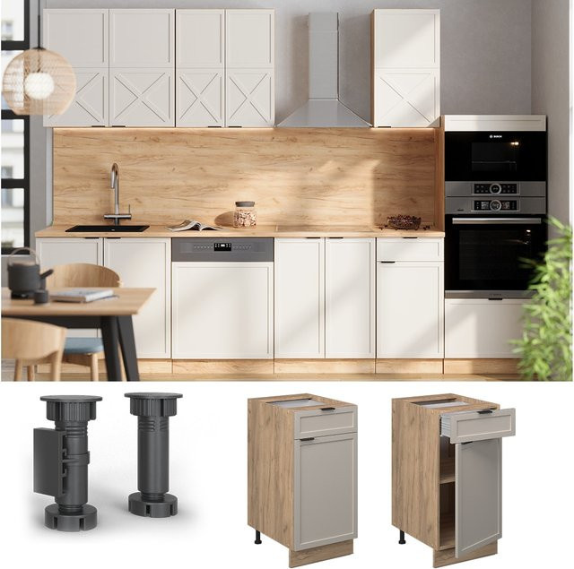 Vicco Schubunterschrank Fame-Line in Eiche, Grau und Beige mit Arbeitsplatte in Anthrazit, Breite: 40 cm - Bild 1