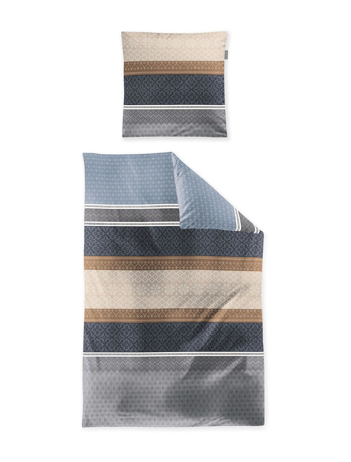 Irisette Biber Bettwäsche Panda mit Streifen in Blau, Beige und Braun, Set aus Bettbezug und Kissenbezug, B/H: 135 x 200 cm und 80 x 80 cm - Bild 1