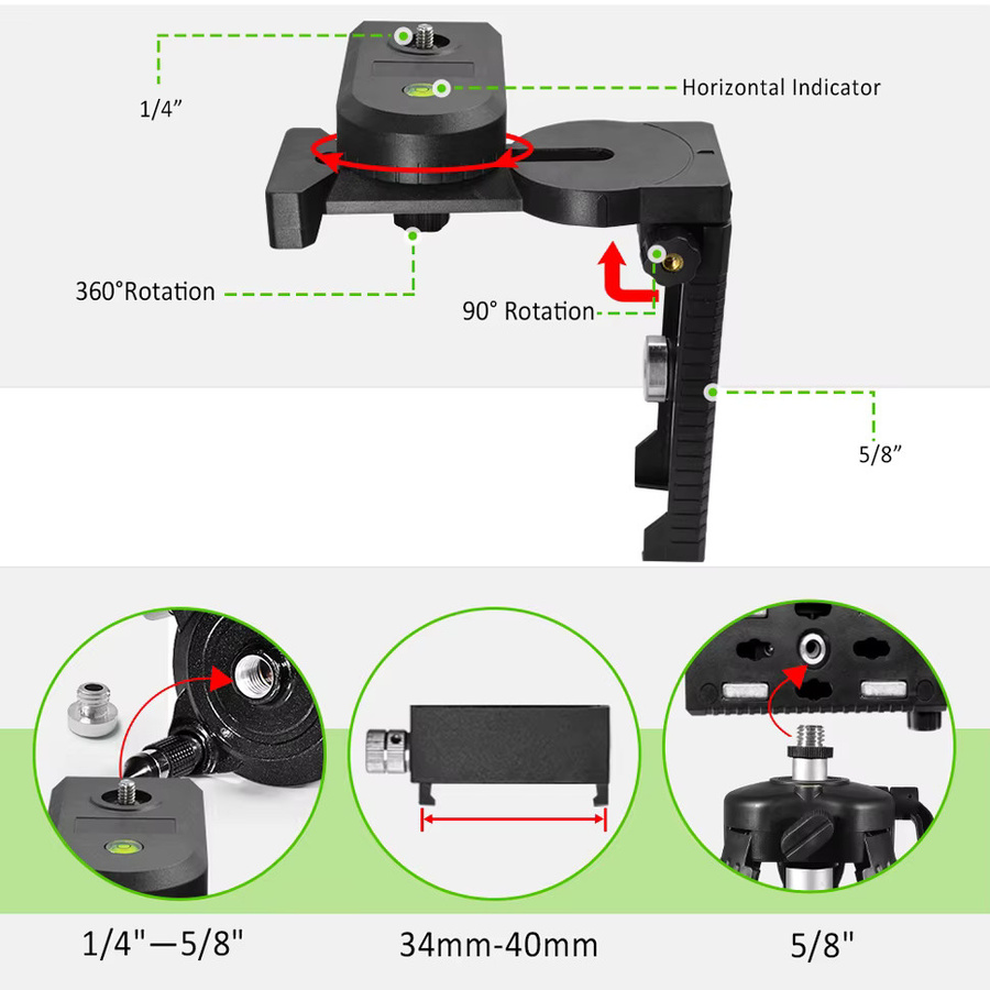 CLUBIONA Magnetische Wandhalterung für Lasergeräte, 360 Grad rotierbar, Schwarz, Wandmontage mit 1/4 Zoll und 5/8 Zoll Gewinde - Bild 5