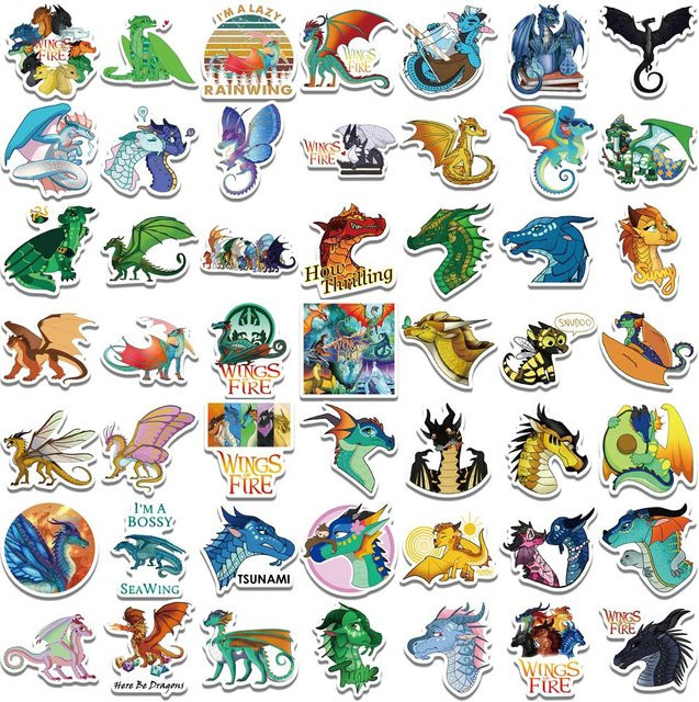 50 bis 100 Stück Wings Of Fire Vinyl-Aufkleber mit Cartoon-Motiven in Multicolour für dein Tagebuch, Laptop oder Skateboard - Bild 1