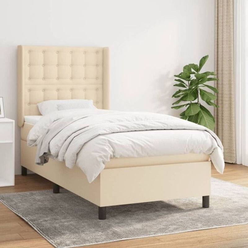 Vidaxl Boxspringbett mit Matratze in Beige aus Stoff und Holzwerkstoff B/T/H: 90 x 200 x 118 cm - Bild 1