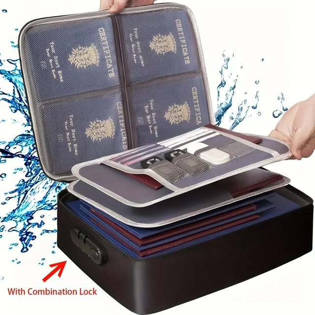 Schwarze dreischichtige Aktenaufbewahrungsbox mit wasserdichtem Reißverschluss und abschließbarer Aktentasche für Reise und Heimaufbewahrung - Bild 1