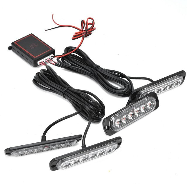 mfySpace LED Notfall Warnlampe 4x6 Sync Strobe-Licht in Rot und Blau mit Fernbedienung 12V, Schwarz - Bild 1