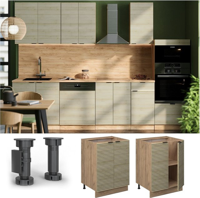 Vicco Küchenunterschrank Fame-Line in Eiche mit Arbeitsplatte in Anthrazit, Breite: 60 cm, Höhe: 82 cm, Tiefe: 60 cm - Bild 1