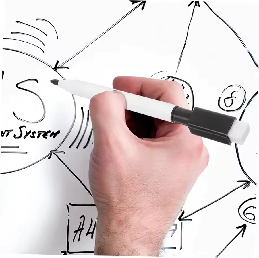 2-in-1 Whiteboard-Markierungsstift in Schwarz, trocken abwischbarer Schreib- und Zeichenstift für Schule und Büro - Bild 3