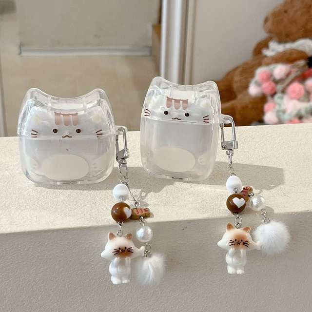 Meetsweet Schutzhülle für AirPods Pro mit Katzenohren Design in Transparent Blau inklusive Schlüsselanhänger - Bild 1