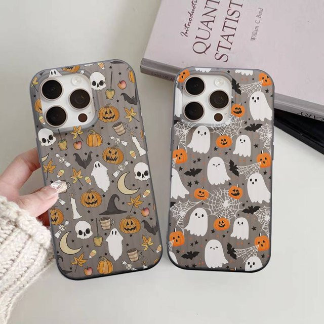 Potdemiel Halloween Kürbis und Geist Handyhülle für iPhone 11 bis iPhone 17 Pro Max Plus, Multicolor, Stoßfeste Rückseite mit Wellen-Design - Bild 1
