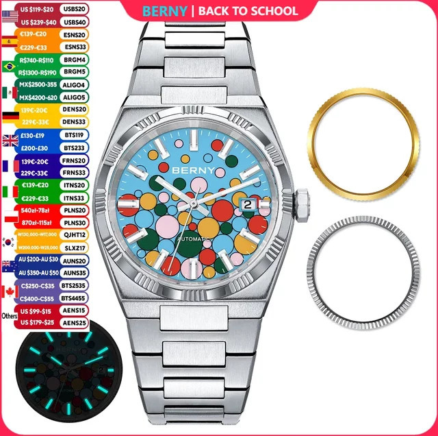 BERNY Armbanduhr Automatik, Edelstahl, Blau, Saphirglas, Herren - Bild 1
