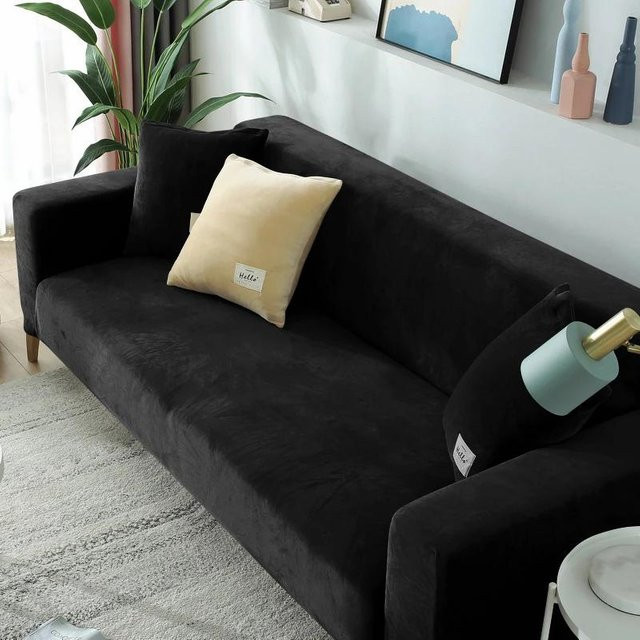 Elastischer Sofabezug aus Samt von BC-Warm Home in Schwarz für 2 Sitze, Breite: 145-185 cm - Bild 1