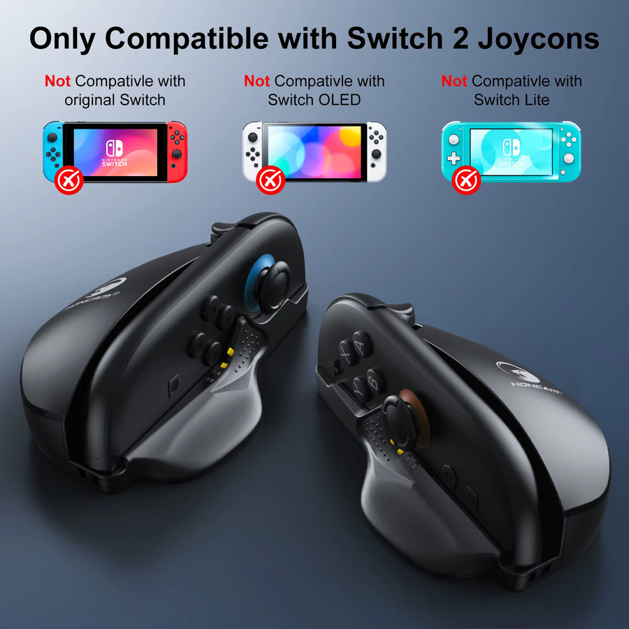 Honcam Ergonomischer Mausgriff für Nintendo Switch 2 Joy-Cons 2er-Pack mit PTFE-Gleitpads, Schwarz - Bild 2