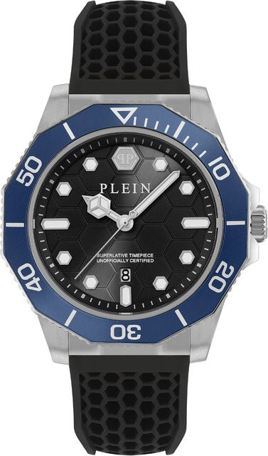 Philipp Plein Herrenuhr, Quarz, Edelstahl, 44 mm, Silikon, Schwarz, 5 ATM - Bild 1