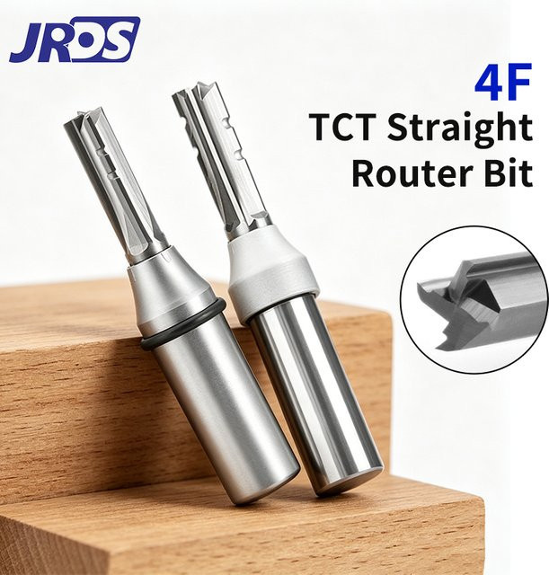 JRDS 4-Schneiden TCT Hartmetall-Fräser für Holzbearbeitung zum Schneiden, Nuten und Bohren, CNC-Gravierer, Farbe: Silber, Schaftdurchmesser: 12,7 mm - Bild 1