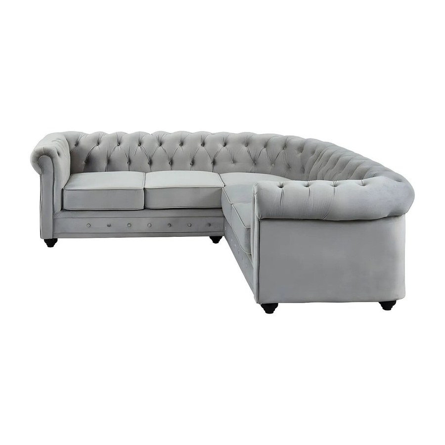 Vente-unique Chesterfield Sofa aus Samt in Lichtgrau mit Breite: 220 cm - Bild 2