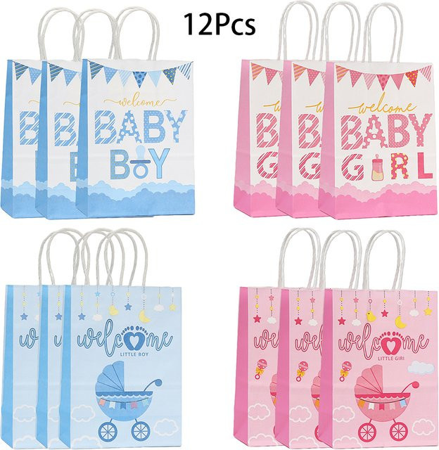 12 Stück Cartoon Papier Geschenkverpackungstaschen für Babyparty und Geburtstag zur Geschlechtsenthüllung - Bild 1