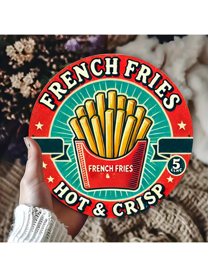 Livi Vintage Aluminiumschild French Fries Hot & Crisp Retro Wandkunst für die Küche, Mehrfarbig, Breite: 19,8 cm, Höhe: 19,8 cm - Bild 6