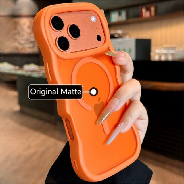 MagSafe Schutzhülle mit 3D Wellenstruktur für iPhone 17 Air, 16, 15, 14, 13 Pro Max Plus in Orange mit magnetischer kabelloser Ladefunktion - Bild 1
