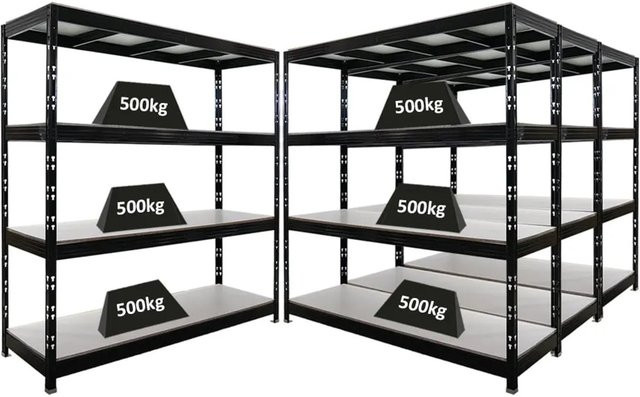 PROREGAL Rhino Profi Schwerlastregal Set aus 4 Einheiten, Schwarz, B/T/H: 200 x 60 x 200 cm, mit 4 Melamin-Ebenen und 500 kg Fachlast - Bild 1