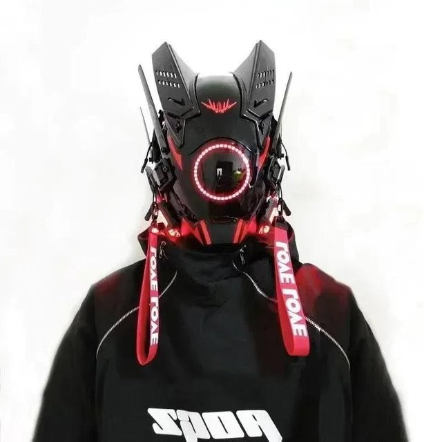 Binchi Fitness Cyberpunk Helm Maske, mit LED Licht, Schwarz, ab 14 Jahre - Bild 1