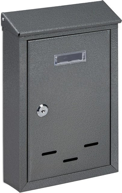 Abschließbarer Briefkasten aus Eisen von Relaxdays in Grau mit Namensschild, B/H/T: 30,5 x 21 x 7 cm - Bild 1