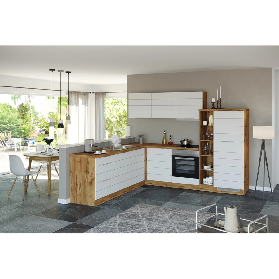 Held Möbel Winkelküche in Matt Weiß und Wotaneiche ohne Elektrogeräte B/T/H: 240 x 60 x 165 cm - Bild 2