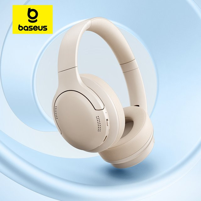 Baseus Bluetooth 6.0 Over-Ear Kopfhörer mit HIFI-Sound, 40mm Treibern und Spatial Audio, faltbar, Weiß/Beige - Bild 1