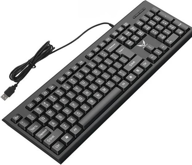 Kebidumei Gaming-Tastatur mit 104 Tasten, ergonomische Membran-Tastatur mit USB-Anschluss, Schwarz - Bild 1