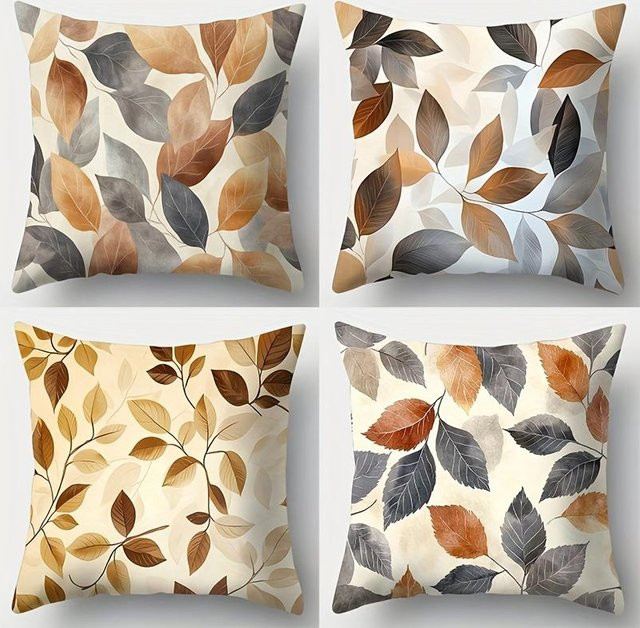 4er Set Sofakissenbezüge von JMG Clothing mit Blättermuster in Grau, B/H: 40 x 40 cm - Bild 1