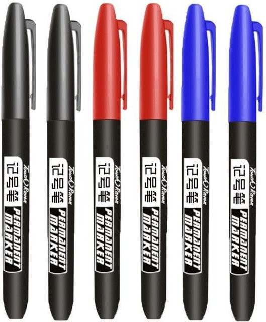 6 Stück Yiran Bag Permanentmarker Set mit wasserfester Tinte in Schwarz, Blau und Rot für Manga, Skizzen und Kunstbedarf - Bild 1