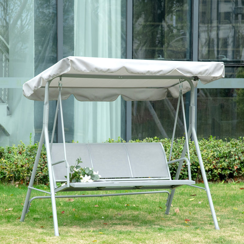 Outsunny 3-Sitzer Hollywoodschaukel mit verstellbarem Sonnendach in Grau, B/T/H: 171 x 108 x 154 cm - Bild 2