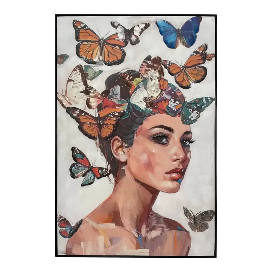 Mansion atmosphere Canvas-Gemälde mit Frauen und Schmetterlingen, Mehrfarbig, B: 80 cm, H: 120 cm, Tiefe: 3,5 cm - Bild 1