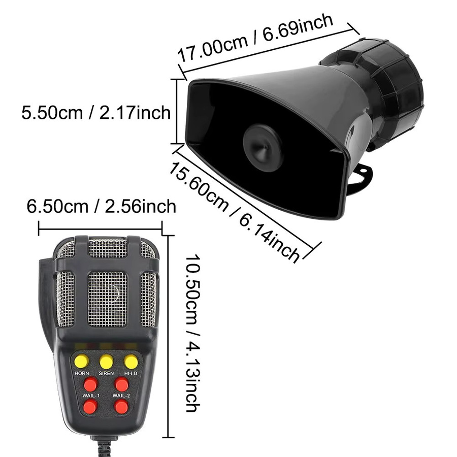 12V 100W Mikrofon-PA-System mit Notfallverstärker und Autohupe in Schwarz - Bild 5