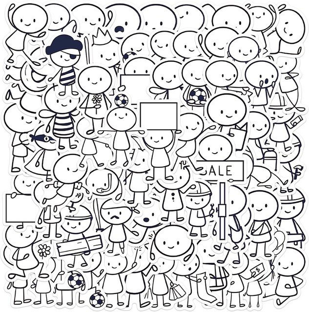 66 Stück Cartoon Café Aufkleber Set mit kleinen Charakteren in Multicolour für Laptop, Flaschen und DIY-Projekte - Bild 1