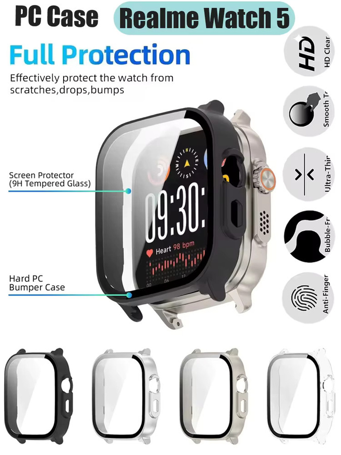 Realme Watch 5 Schutzhülle, gehärtetes Glas, Schwarz, transparent - Bild 7