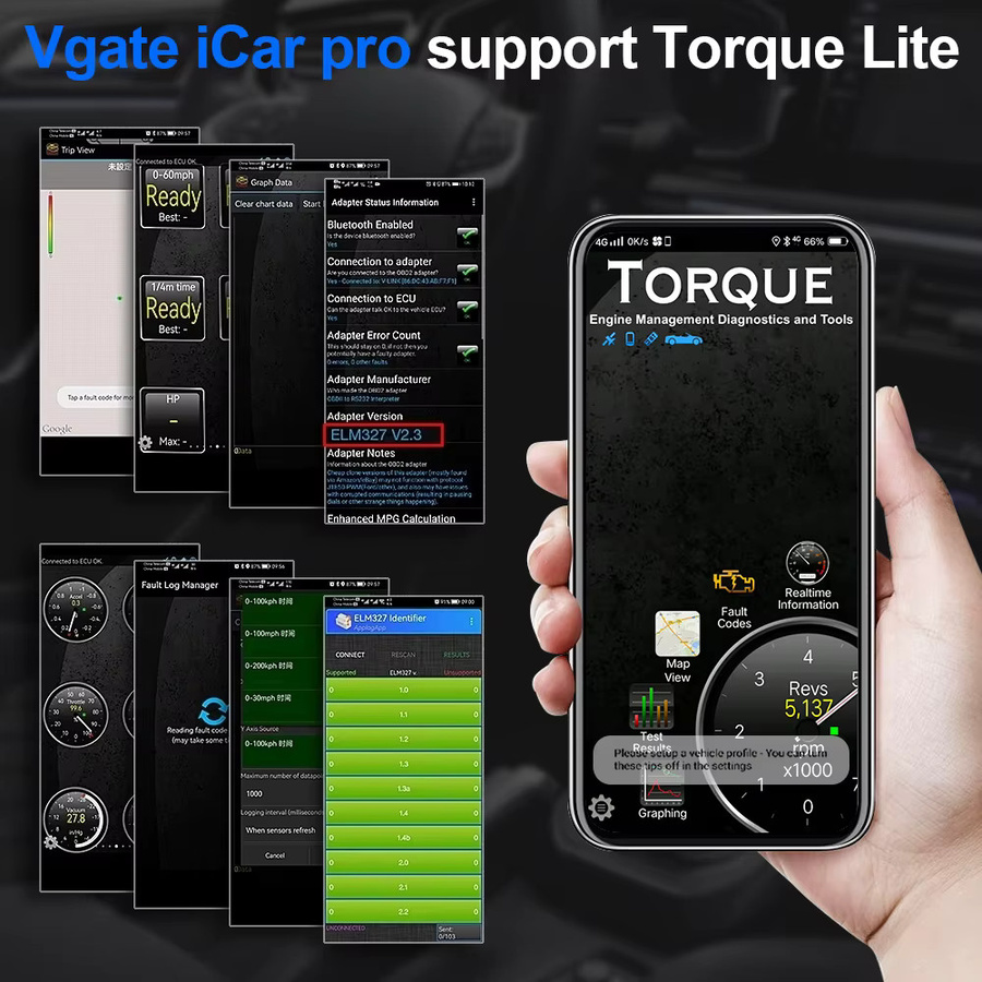 Vgate ICar Pro OBD2 Auto-Diagnosegerät mit WiFi und Bluetooth 4.0 in Schwarz für iOS und Android - Bild 6