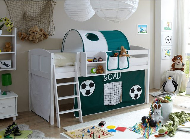TiCAA Hochbett Eric Country aus Kiefernholz in Weiß für Kinder - Bild 1