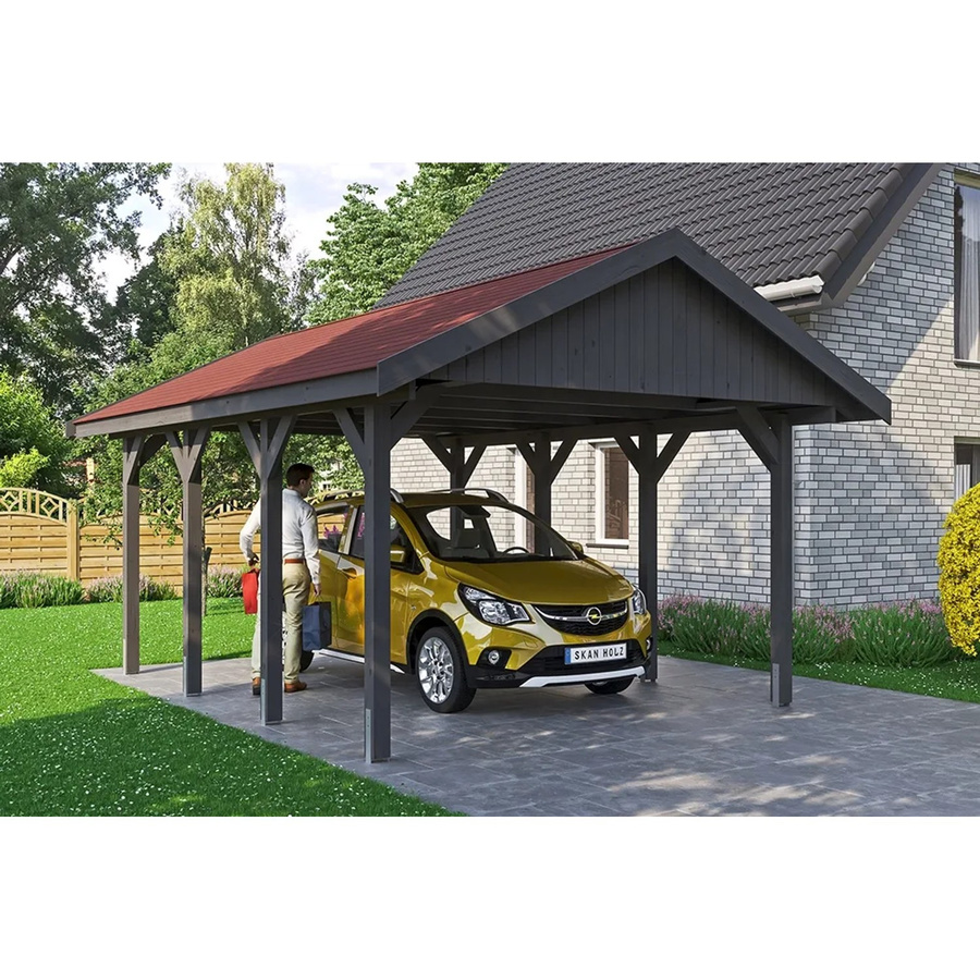 Skan Holz Carport Wallgau Satteldach aus Nadelholz in Grau mit Bitumendachpappe B/T: 430 x 600 cm, Höhe: 326 cm - Bild 2