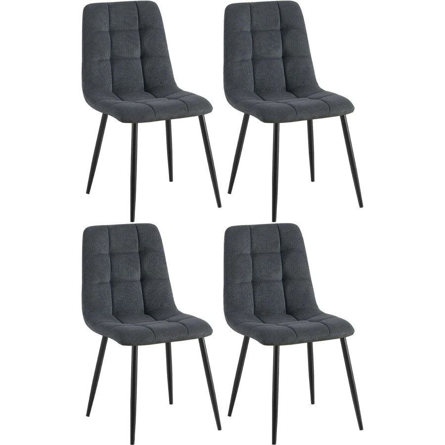 4er Set Esszimmerstühle DELUKE FIGAD in Schwarz mit Cord-Bezug und Steppmuster, B/T/H: 45 x 55 x 84 cm - Bild 2