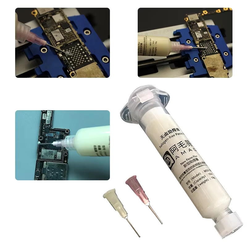 AMAOE Halogenfreies Schweißöl Flussmittel für PCB BGA Reballing Reparatur mit 2 Spritzen und Nadeln in Weiß - Bild 3