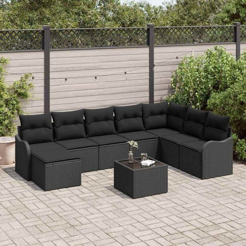 vidaXL Garten-Sofa-Set aus Poly-Rattan mit 9 Kissen in Schwarz - Bild 1