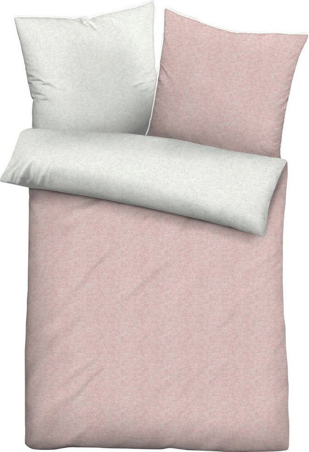 Biberna Wendebettwäsche Melange-Flanell aus 100% Baumwolle, 2-teilig, Rose, B/H: 155 x 200 cm + 80 x 80 cm - Bild 1