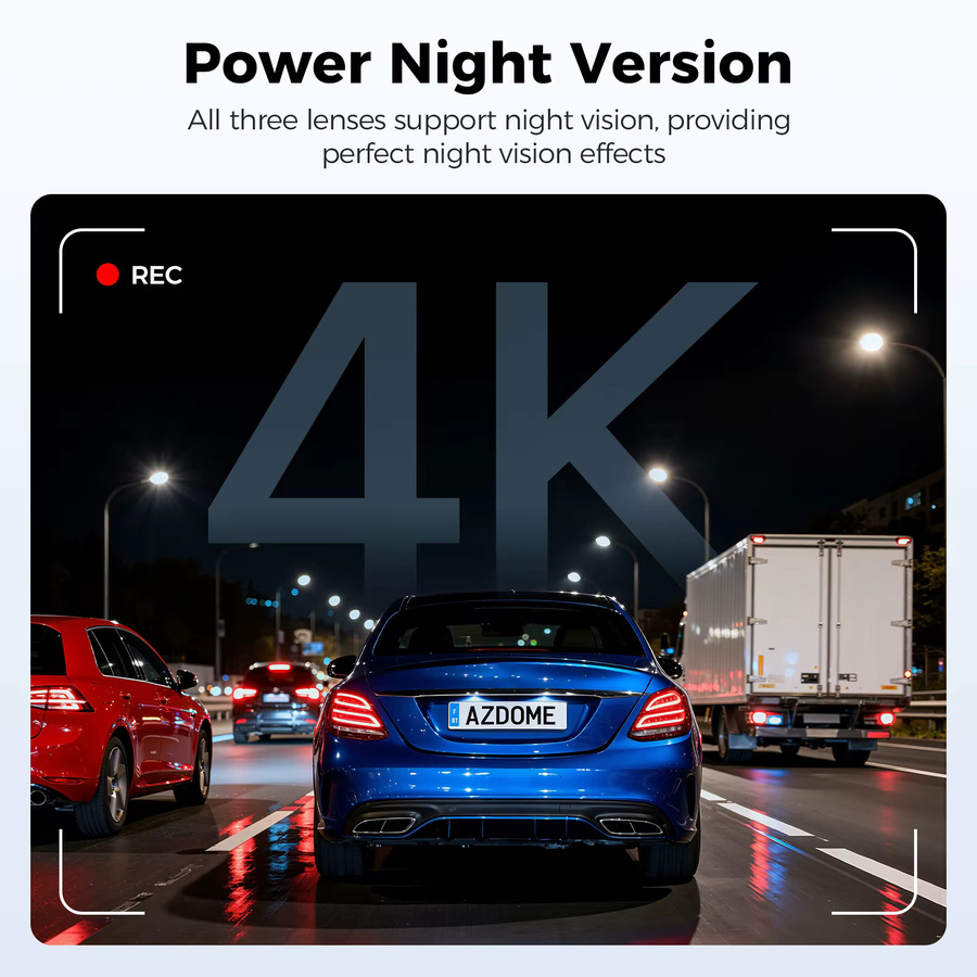 AZDOME M500 4K Dashcam 3-Kanal Auto-DVR mit Nachtsicht, G-Sensor, 24H Parküberwachung und Sprachsteuerung, Schwarz - Bild 5