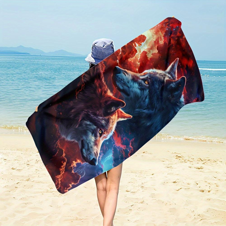 Verdicktes Strandtuch mit Wolf-Aufdruck als Campinghandtuch und Bodendecker für Outdoor-Sportarten und Urlaub, Breite: 30 cm, Höhe: 60 cm - Bild 4
