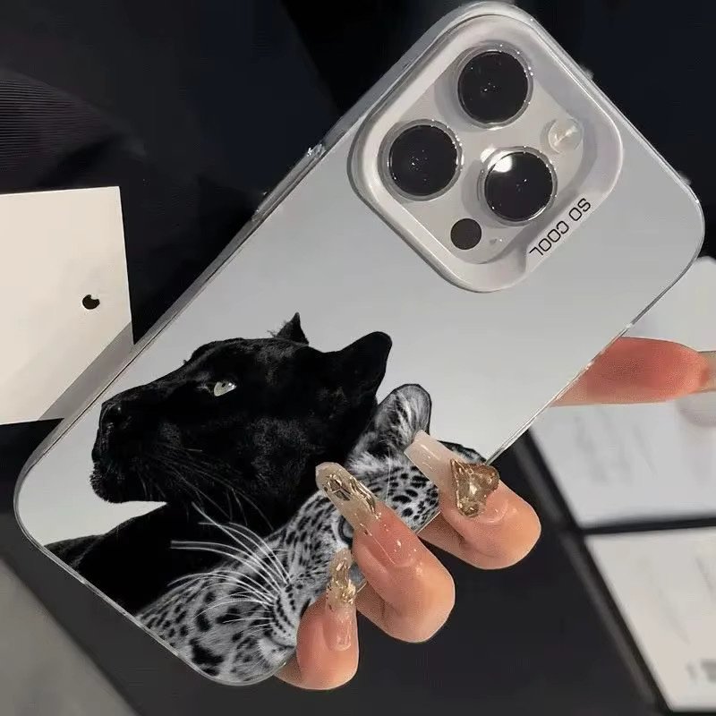 Galvanisierte TPU-Handyhülle mit Panther-Muster in Schwarz und Grau für Apple iPhone Modelle - Bild 3