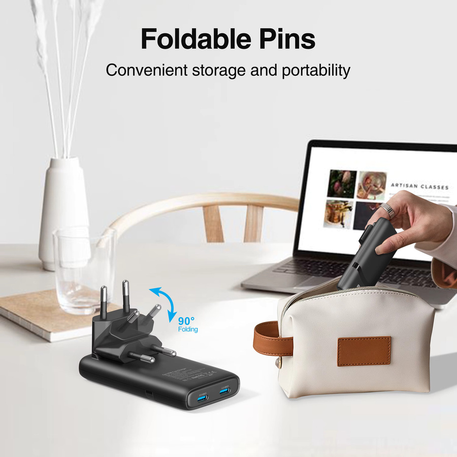 Deepartner 65W GaN USB-C Schnellladegerät mit Dual-Port und faltbarem Stecker, Schwarz - Bild 3