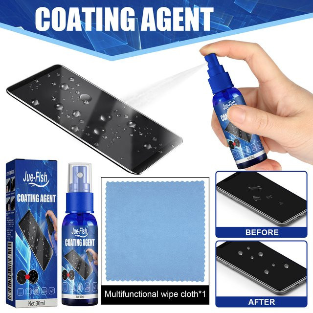 Jue-Fish Nano Flüssiger Bildschirmreiniger mit hydrophober und oleophober Beschichtung gegen Fingerabdrücke für Handy, Tablet und Laptop, Blau - Bild 1