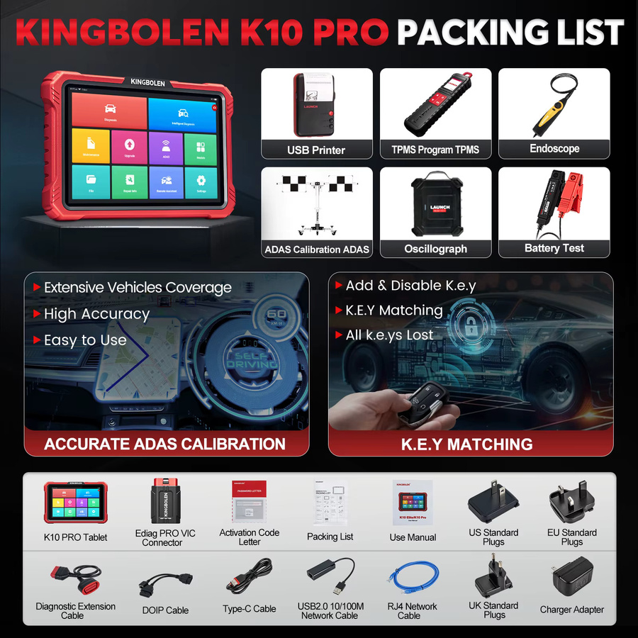 KINGBOLEN K10 PRO ELITE OBD2-Scanner mit ECU-Codierung, CANFD FCA und allen Systemdiagnosetools für über 40 Servicefunktionen sowie aktive Tests - Bild 6